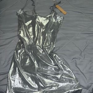 SKIMS- Limited Edition Metallic Silver Slip Dress